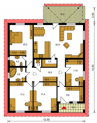 Spiegelverkehrter Entwurf | Grundriss des Erdgeschosses - BUNGALOW 167